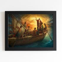 Jesus Cristo Barco Religioso Quadro Moldura Preta 60x40cm Jesus Cristo Barco Religioso Quadro Moldura Preta 60x40cm