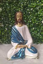 Jesus Cristo Meditando Orando AZUL Gesso Novidade - ARTE & DECORAÇÃO