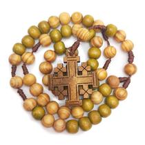 Jesus Madeira Prayer Beads 10mm Rosário Colar Colar De Tecido Cadeia de Cordas Tecida Igreja Fornece Acessórios de Joias - Verde Luz