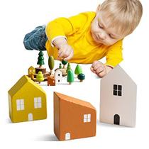 JETM HH Casa de Madeira Bloco Blocos de empilhamento de arco-íris Montessori Educacional Brinquedos de Construção Brinquedos de Construção Set Colorido Pré-escolar Aprendizagem Brinquedos Educacionais para Crianças Idade 3+