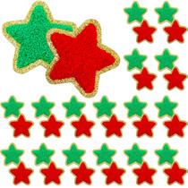 Jexine, 32 peças de adesivos de estrela de chenille, 6 cm, vermelho, verde