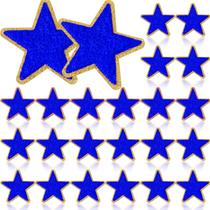 Jexine 32 Piezas de Parche Estrella de Chenilla Autoadhesivos, Pegatinas de Tela Pequeñas para DIY, Aplicaciones Bordadas para Ropa Navideña, 6 cm (Azul)