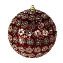 Jg 2 bola decorada natalina no pvc vermelha 10cm