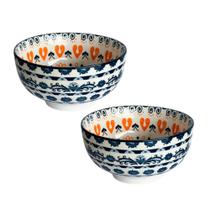 Jg. 2 Bowls Cerâmica Flora Laranja e Azul 12,5x6,5cm 350ml