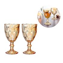 Jg 2 Taça Copo Luxo 330ml Vidro Diamante Ambar Vinho Dourado - Class Home Jg 2 Taça Copo Luxo 330ml Vidro Diamante Ambar Vinho Dourado - Class Home