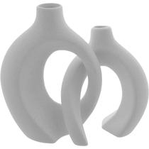 Jg 2pç Vaso Decorativo Enfeite Casa Cerâmica 22x20x20 Branco