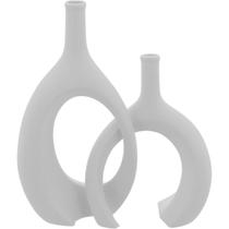 Jg 2pç Vaso Decorativo Enfeite Casa Cerâmica 31x15x15 Branco