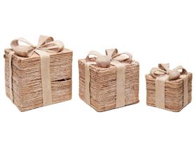 Jg 3 Caixas Presente Decorativo Fibra Natural C/ Laço Rattan