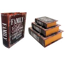 Jg.3 Peças Caixas Organizadoras Livro em MDF Family Jg.3 Peças Caixas Organizadoras Livro em MDF Family