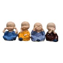 Jg 3 peças estatua monge resina 4cm x 3,5cm x 6,9cm