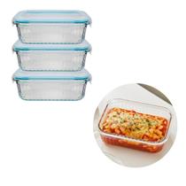 Jg 3 Pote Organizador Vidro Hermética 640ML Canelado Fitness