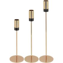 Jg 3pç castiçal decorativo porta vela metal dourado