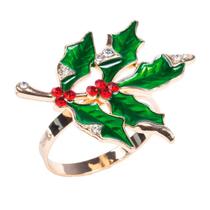 Jg.4 Anéis Porta Guardanapo Azevinho Ouro/Verde/Verm 7cm Jg.4 Anéis Porta Guardanapo Azevinho Ouro/Verde/Verm 7cm