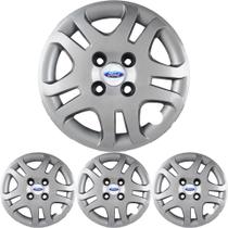 JG 4 Calota Fiesta Hatch Sedan 2011 12 13 Aro 14 Prata Metálico com Emblema JG 4 Calota Fiesta Hatch Sedan 2011 12 13 Aro 14 Prata Metálico com Emblema