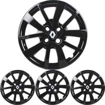 JG 4 Calota Sandero 2014 2015 2016 2017 2018 2019 2020 Aro 15 Black Piano com Emblema