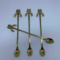 Jg.4 Colheres Bailarina p/ Drink/Cocktail Gato Dourado 18cm
