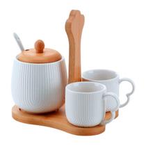 Jg 4 Peças Xicara p/Café Ceramica Oasis 90ml e Açucareiro c/Suporte Jg 4 Peças Xicara p/Café Ceramica Oasis 90ml e Açucareiro c/Suporte