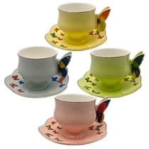 Jg.4 Xícaras Chá c/Pires Papillon New Bone China c/Borda Dourada 200ml Jg.4 Xícaras Chá c/Pires Papillon New Bone China c/Borda Dourada 200ml