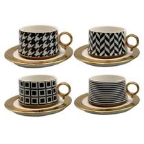 Jg.4 Xícaras de Café c/Pires Motif New Bone China 90ml Jg.4 Xícaras de Café c/Pires Motif New Bone China 90ml