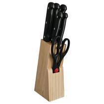 Jg 5 facas cabo de madeira c/tesoura no suporte tradition
