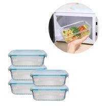 Jg 5 Pote Organizador Vidro Hermética 640ML Canelado Fitness