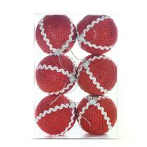 Jg 6 bola vermelha em trico com paete vrm/bco 8cm