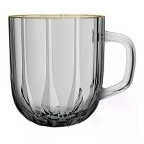 Jg 6 canecas em vidro fume com borda ouro 280ml lhermitage