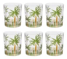 Jg 6 Copos baixos Cristal Wolff Palm Tree Hand Paint 340ml