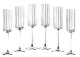 JG 6 TAÇAS CHAMPAGNE CRISTAL LAPIDADO FILETES BRANCOS 190ml