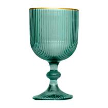 Jg.6 Taças p/Água Vidro Cameratta Verde Borda Douraada 365ml