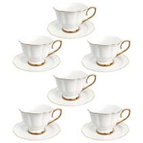 Jg.6 Xícaras Cha c/Pires New Bone Charmant Borda Dour.240ml Jg.6 Xícaras Cha c/Pires New Bone Charmant Borda Dour.240ml