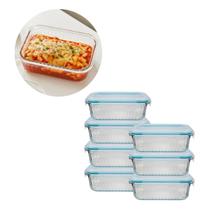 Jg 7 Pote Organizador Vidro Hermética 640ML Canelado Fitness