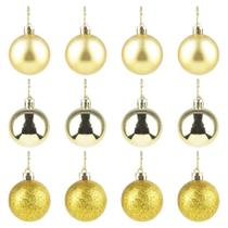 Jg Com 12 Bolas Natalinas Douradas 4cm - Enfeite Natalino
