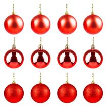 Jg Com 12 Bolas Natalinas Vermelhas 4cm - Enfeite Natalino