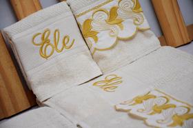 Jg de banho noblesse luxo bordado 5 pecas palha com bordado Jg de banho noblesse luxo bordado 5 pecas palha com bordado