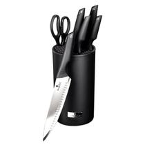 Jg De Facas Cabo + Suporte Inox 7 Pcs Preto