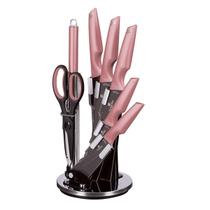 Jg De Facas Com Cabo Rosé + Suporte Inox 8 Pc