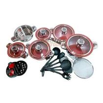 Jg de panela alemã aço vermelha 23 pcs antiaderente Jg de panela alemã aço vermelha 23 pcs antiaderente