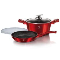 Jg De Panelas Vermelho Com Tampa De Vidro 4 P