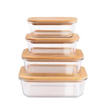 Jg De Potes De Vidro Com Tampa De Madeira 4 P