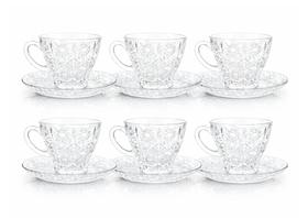 Jg de xicara de vidro c pires p cha bohemia 220ml 6pçs Jg de xicara de vidro c pires p cha bohemia 220ml 6pçs