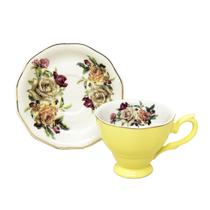 Jg De Xícara E Pires De Cerâmica Amarelo 12 P