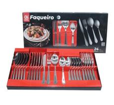 Jg Faqueiro Talheres Com 24 Peças Colher Garfo Faca Aço Inox Jg Faqueiro Talheres Com 24 Peças Colher Garfo Faca Aço Inox