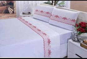 Jg Lencol Casal Super King Bordados 4 Pcs Verde 200 Fios 100% Algodao