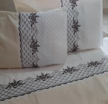 Jg Lencol Casal Super King Bordados 4 Pcs Verde 200 Fios 100% Algodao