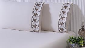 Jg Lençol Casal Viúva 203X120X30 4Peça Bordado Tulipa Cáqui