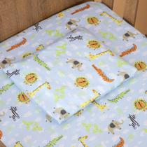 Jg lençol para berço safari 02 peças azul