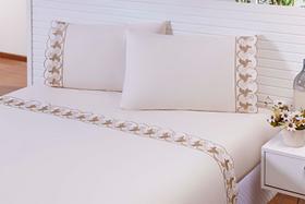 Jg Lençol Viúva 188x128x25 Bordado Gira Sol 3peças 200fios CAQUI