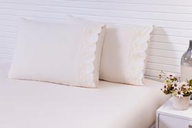 Jg Lençol Viúva 188x128x25 Bordado Gira Sol 3peças 200fios PALHA