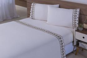 Jg Lençol Viúva 188x128x30 Bordado Richileu 3peças 200fios CAQUI